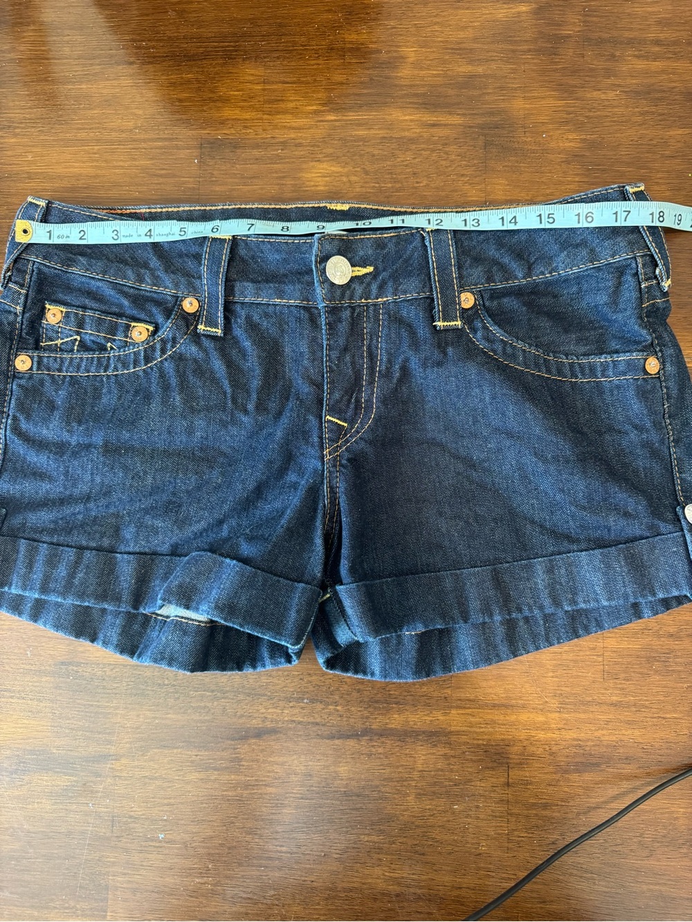 True Religion Womens Jess Shorts Dark Blue Denim Jean Cuffed Shorts Size 32 - Picture 8 of 10